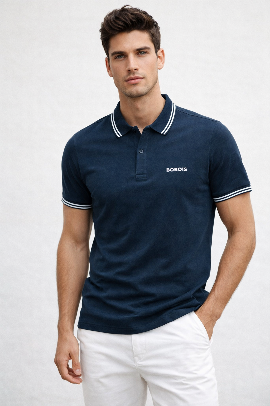 Playeras Polo Para Hombre Básica con Rayas APOLRS Marino