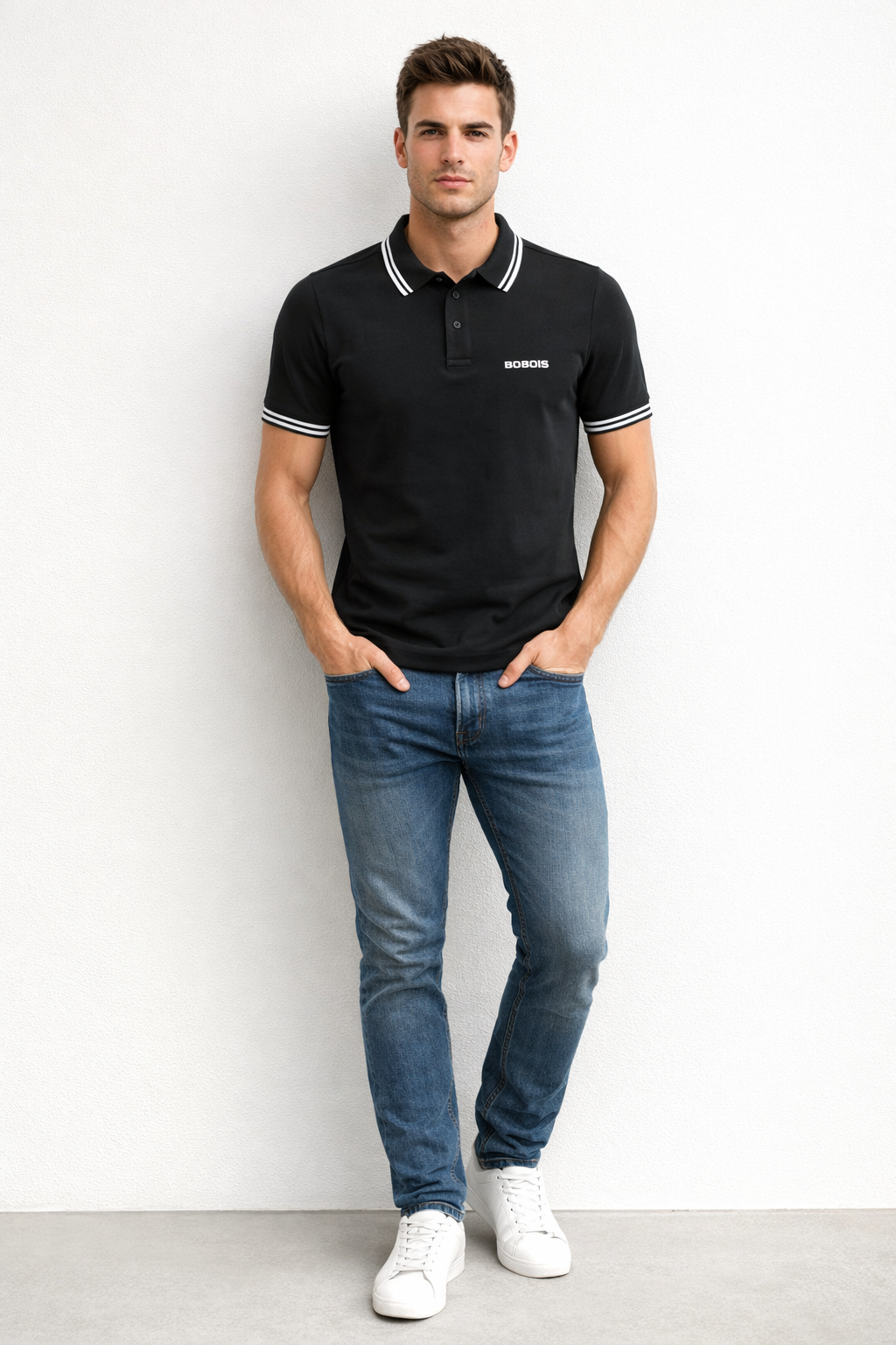 Playeras Polo Para Hombre Básica con Rayas APOLRS Negro