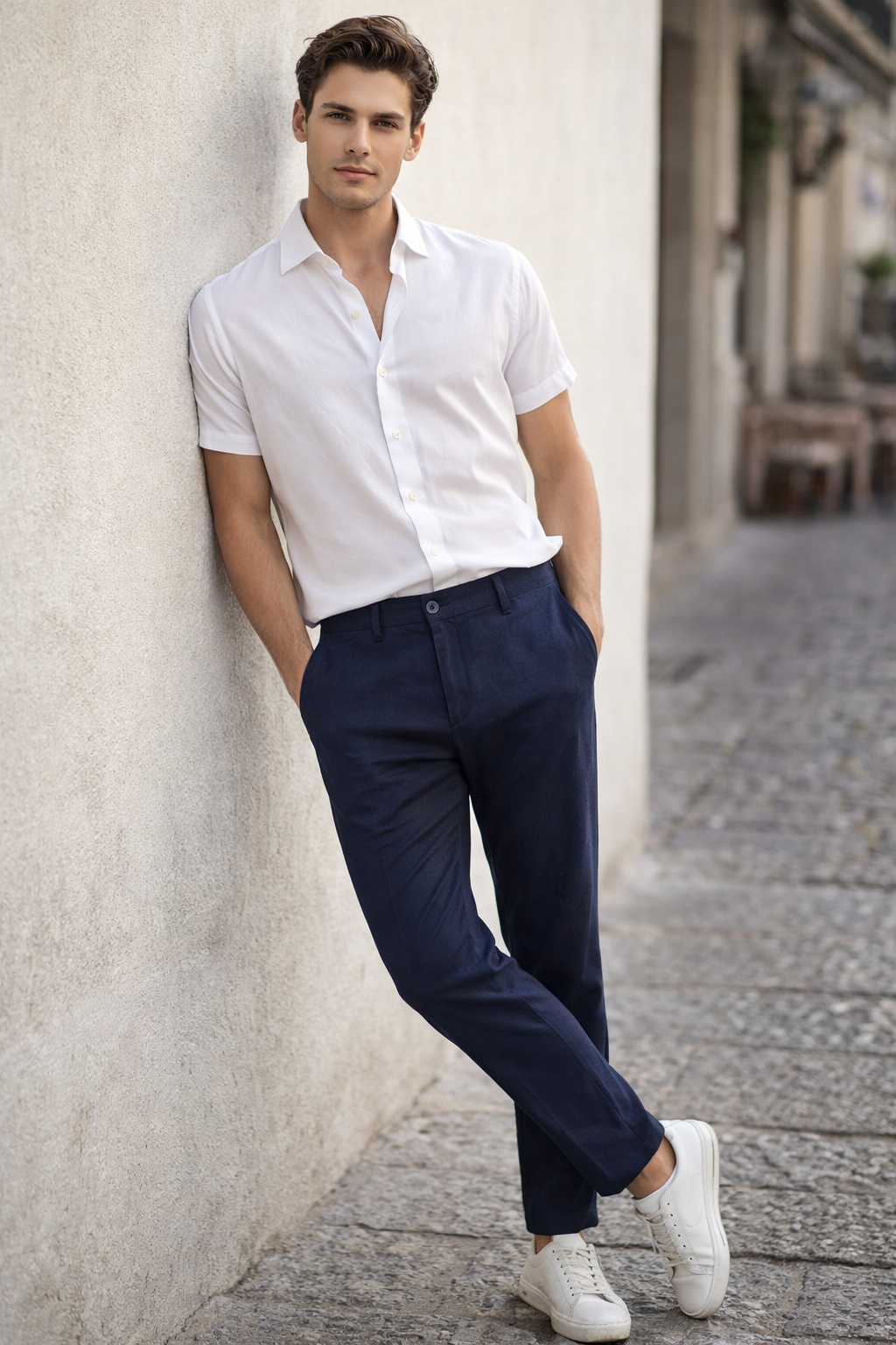 Pantalones Para Hombre Lino Ligero Para Verano G61403 Marino