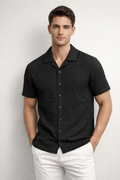 Camisa para Hombre Manga Corta Resort Jacquard Super Stretch Antiarrugas B61457 Negro