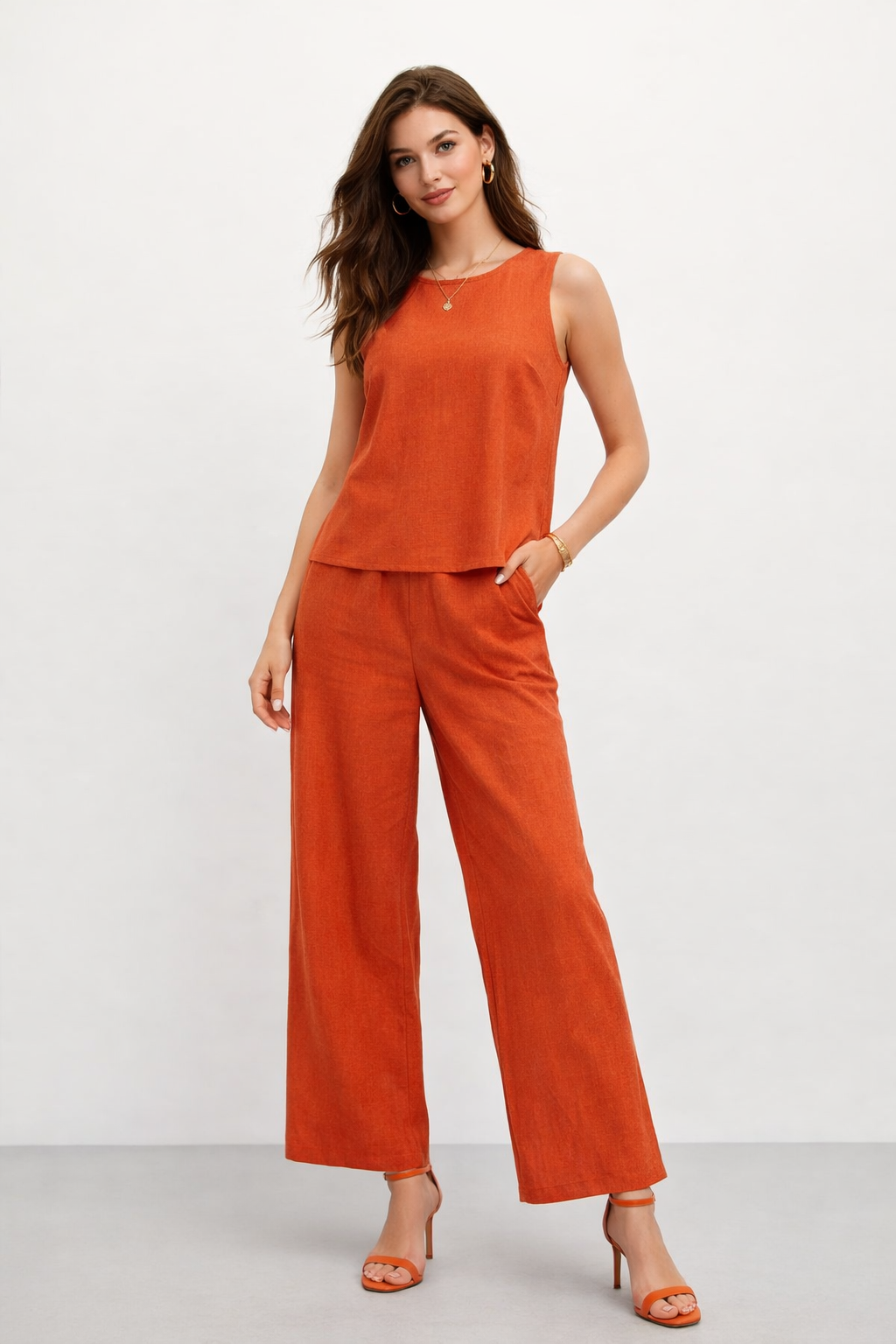 Pantalones Para Mujer Liso Amplio Tipo Lino W61117 Chedron