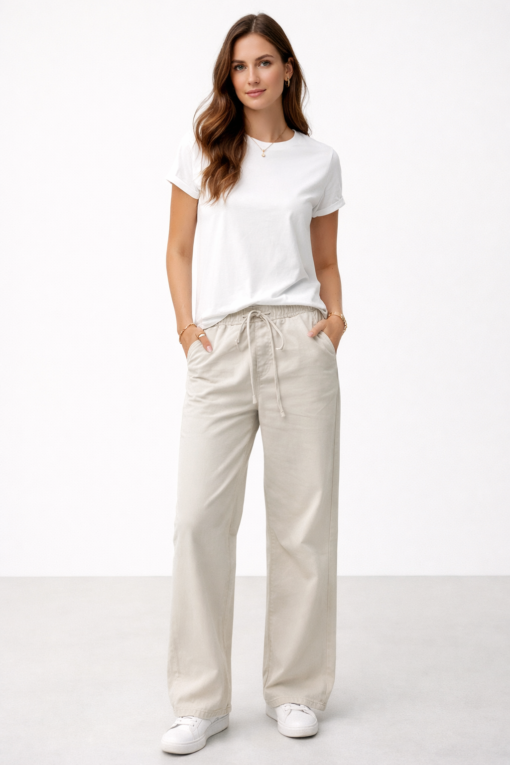 Jeans Para Mujer Gabardina Cullotte Con Resorte V61106 Arena