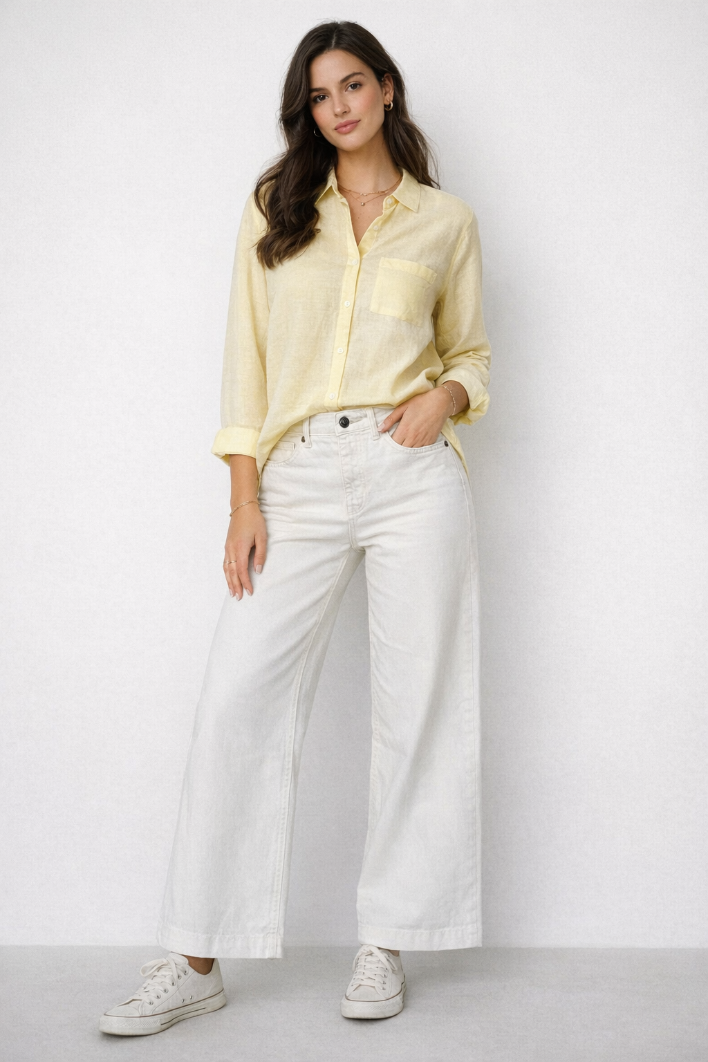 Jeans Para Mujer Wide Leg Recto V61105 Blanco