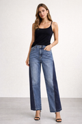 Jeans Para Mujer Wide Leg Bicolor V61101 Stone