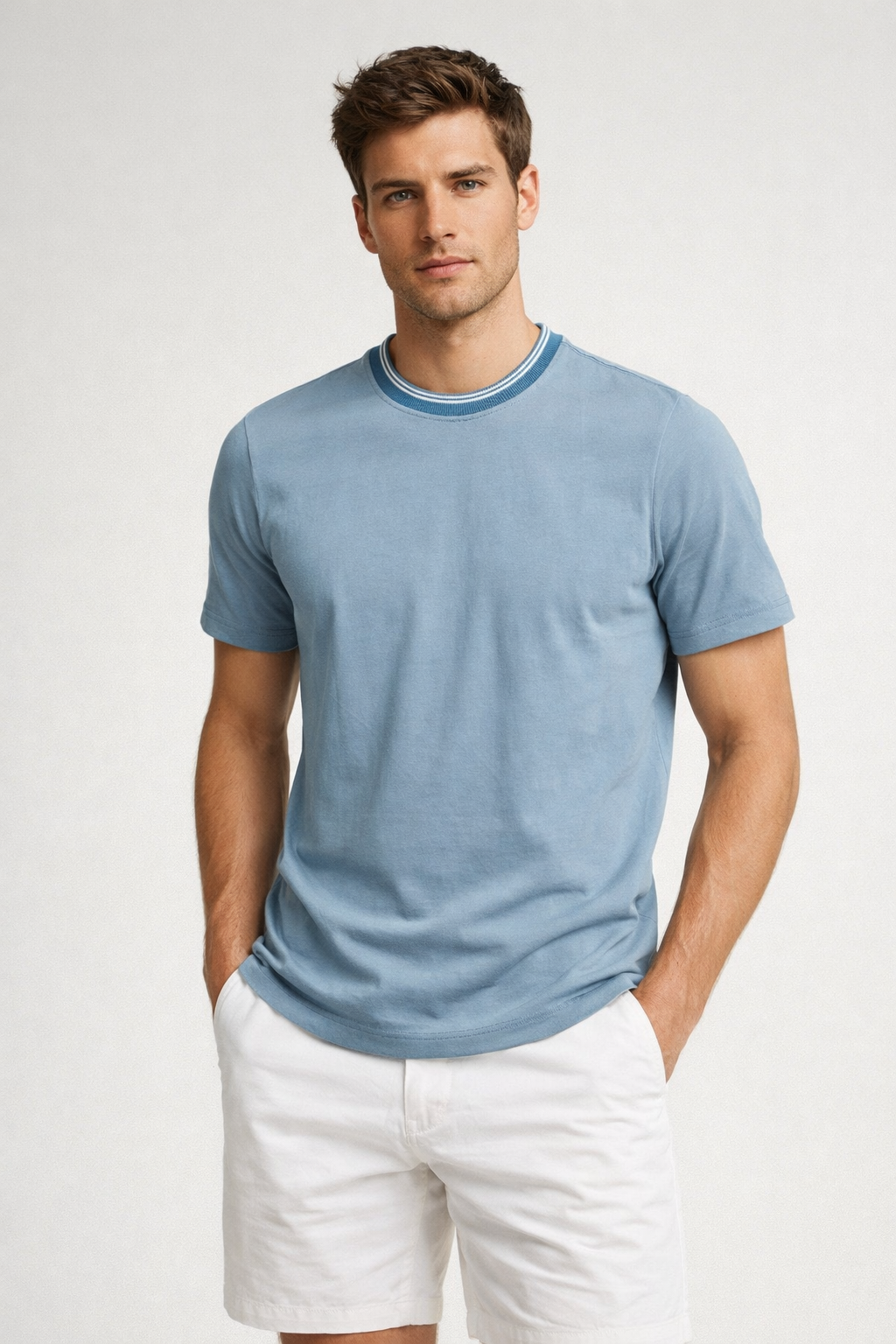 Playera para Hombre Cuello Redondo Stretch Antiarrugas A61403 Azul