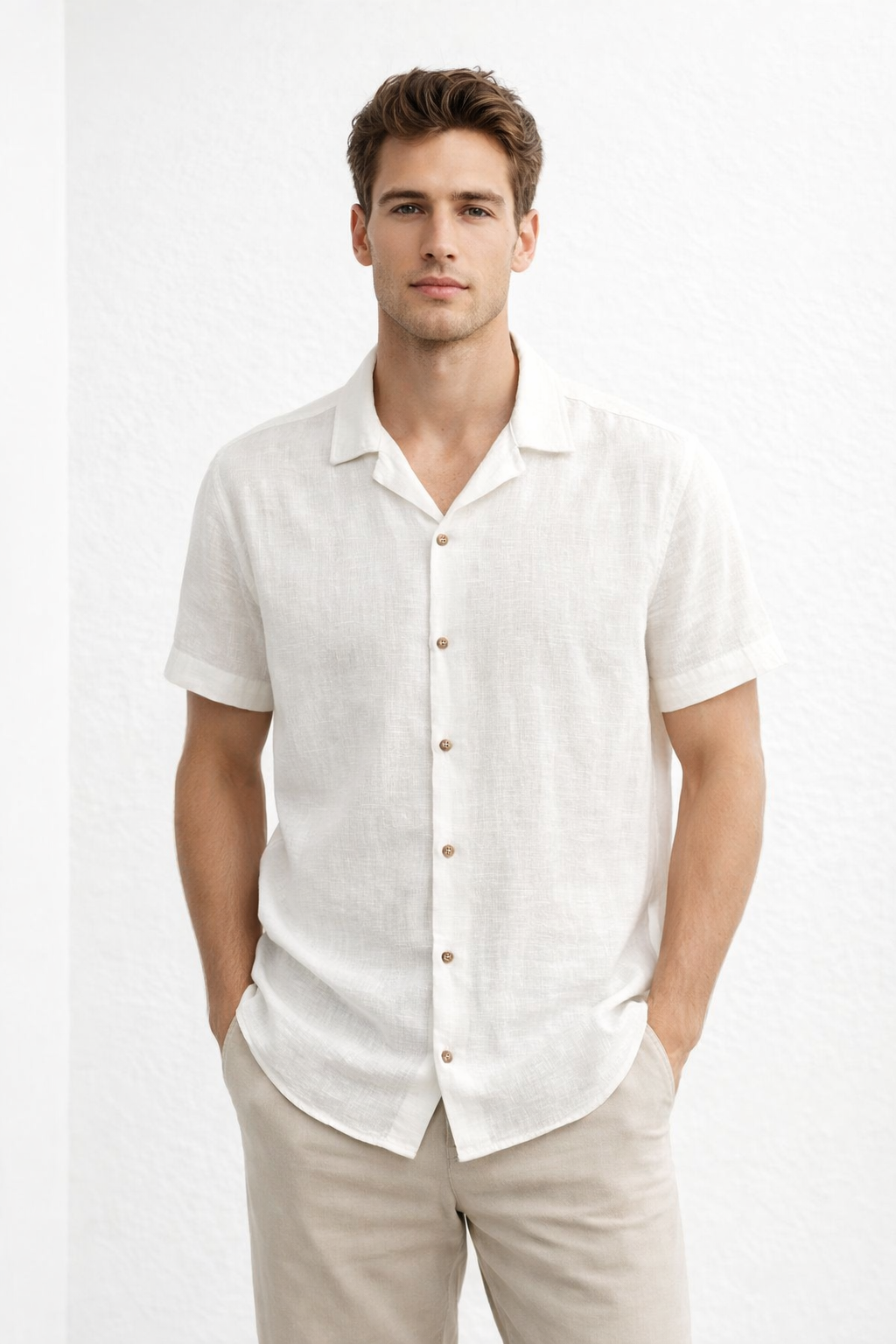 Camisas Para Hombre Tipo Lino Corte Relaxed Estilo Resort B61551 Blanco