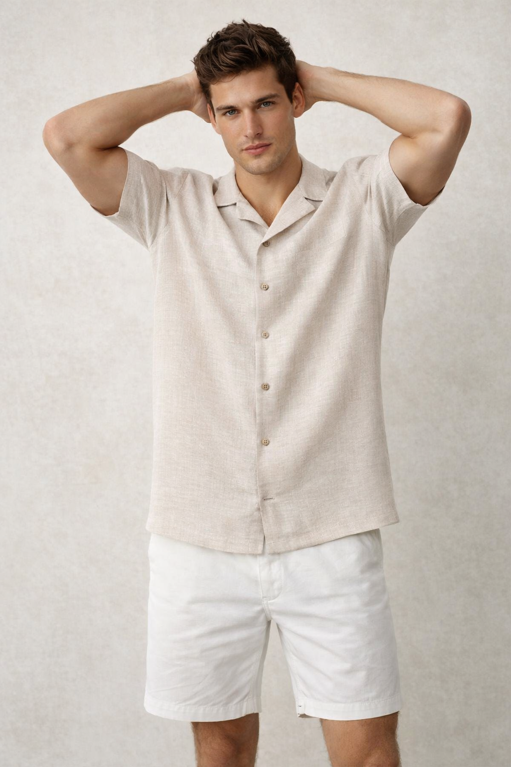 Camisas Para Hombre Tipo Lino Corte Relaxed Estilo Resort B61551 Arena