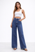 Jeans Para Mujer Wide Leg Amplio Con Pespunte V61103 Stone