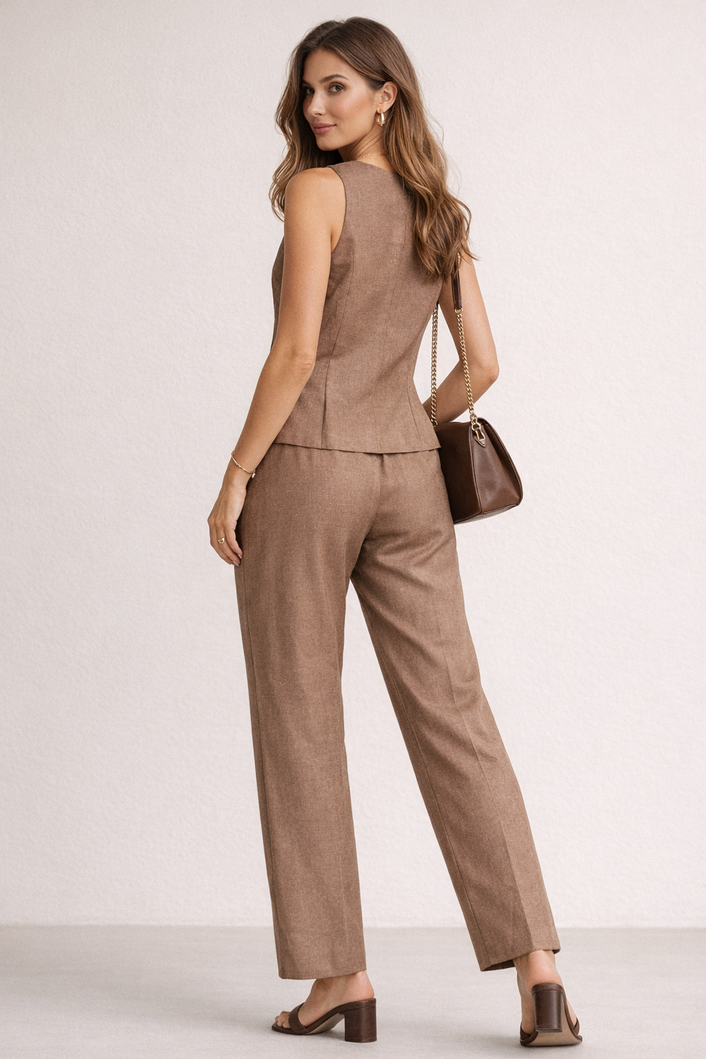 Pantalones Para Mujer Tipo Lino Corte Recto W61118 Cafe