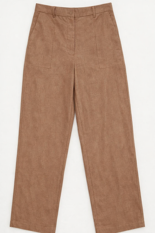 Pantalones Para Mujer Tipo Lino Corte Recto W61118 Cafe
