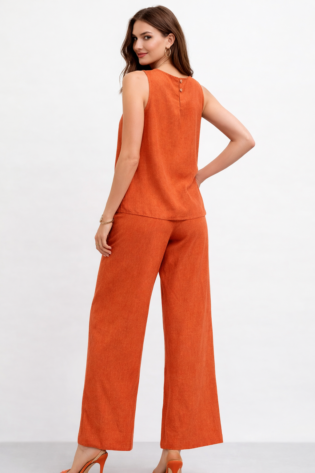 Pantalones Para Mujer Liso Amplio Tipo Lino W61117 Chedron