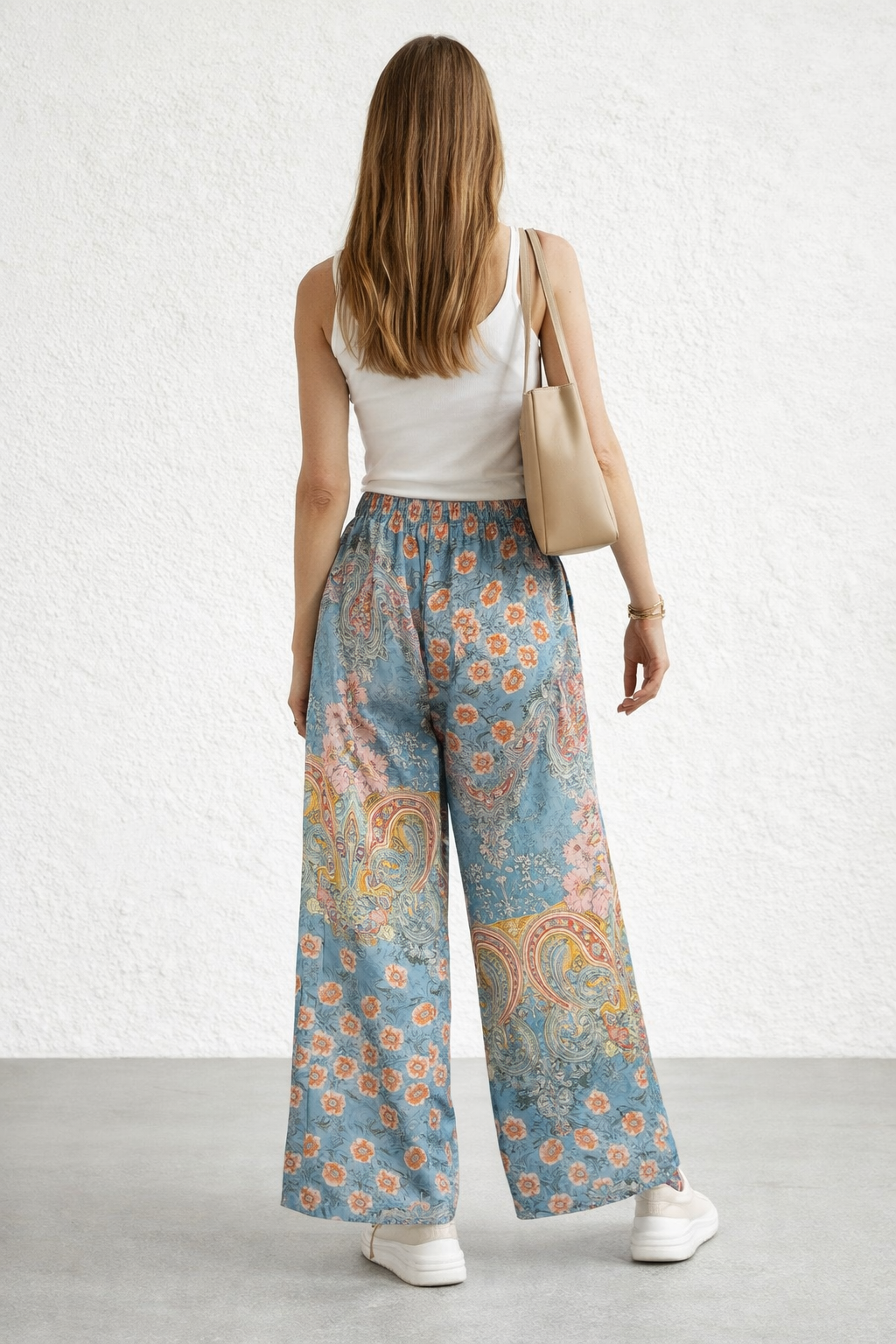 Pantalones Para Mujer Satinado Estampado Paisley W61109 Azul