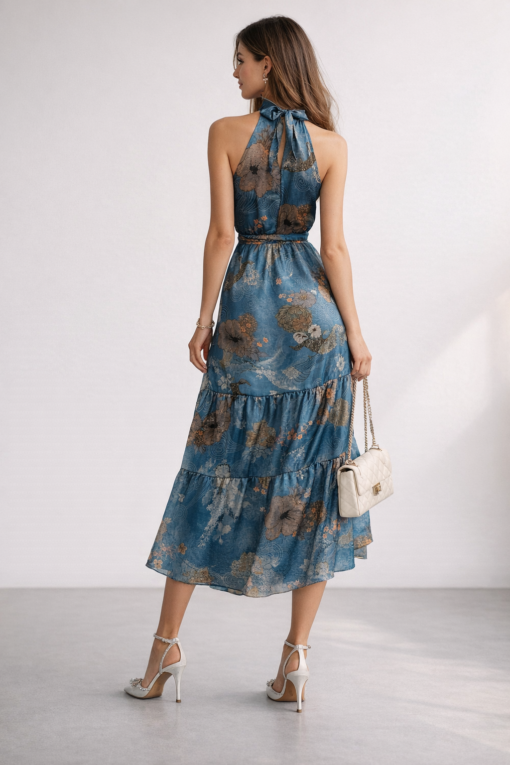 Vestidos Para Mujer Midi Cuello Halter Satinado S61104 Azul