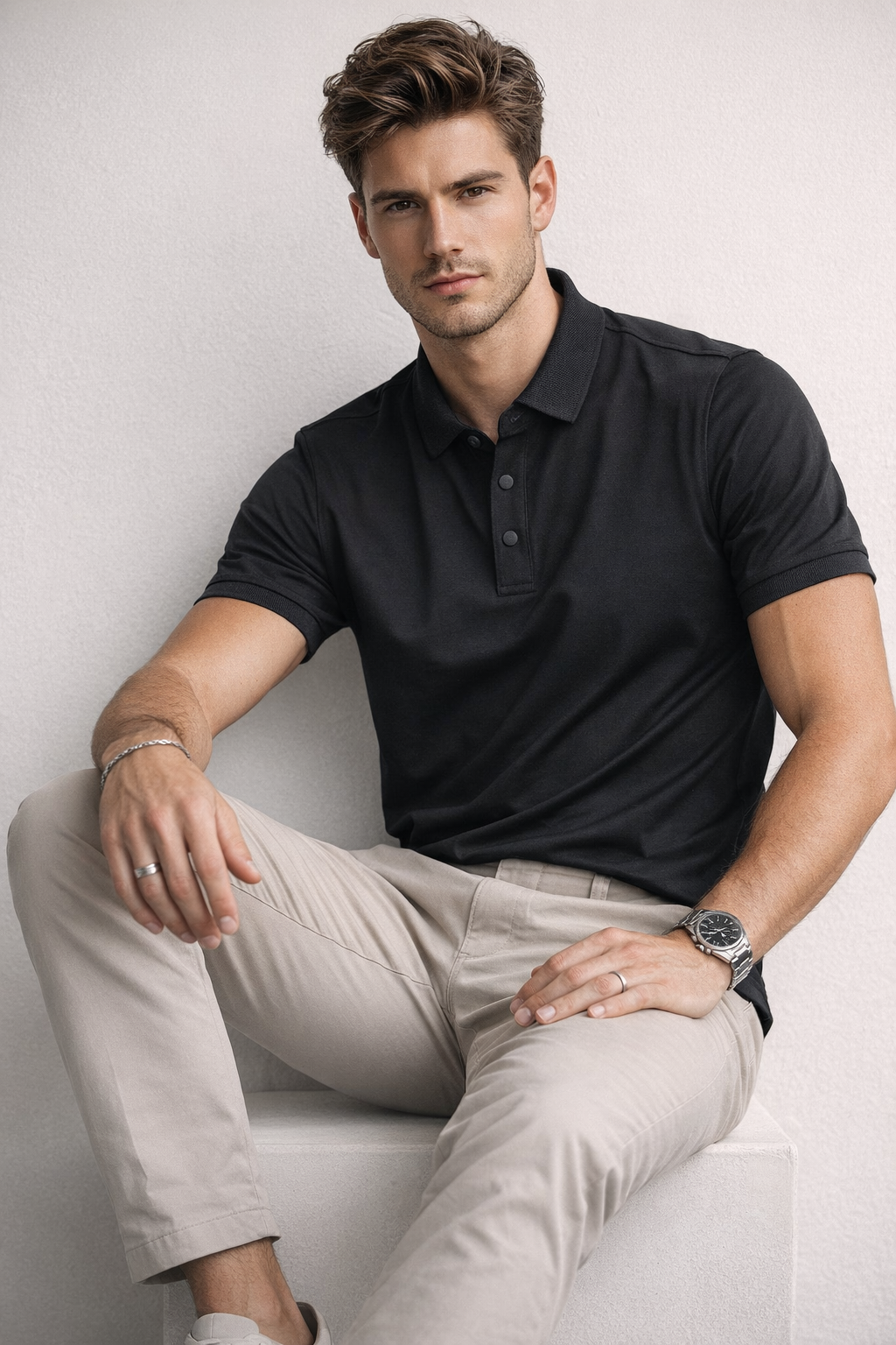 Playera Polo para Hombre Casual Super Stretch Antiarrugas A61410 Negro