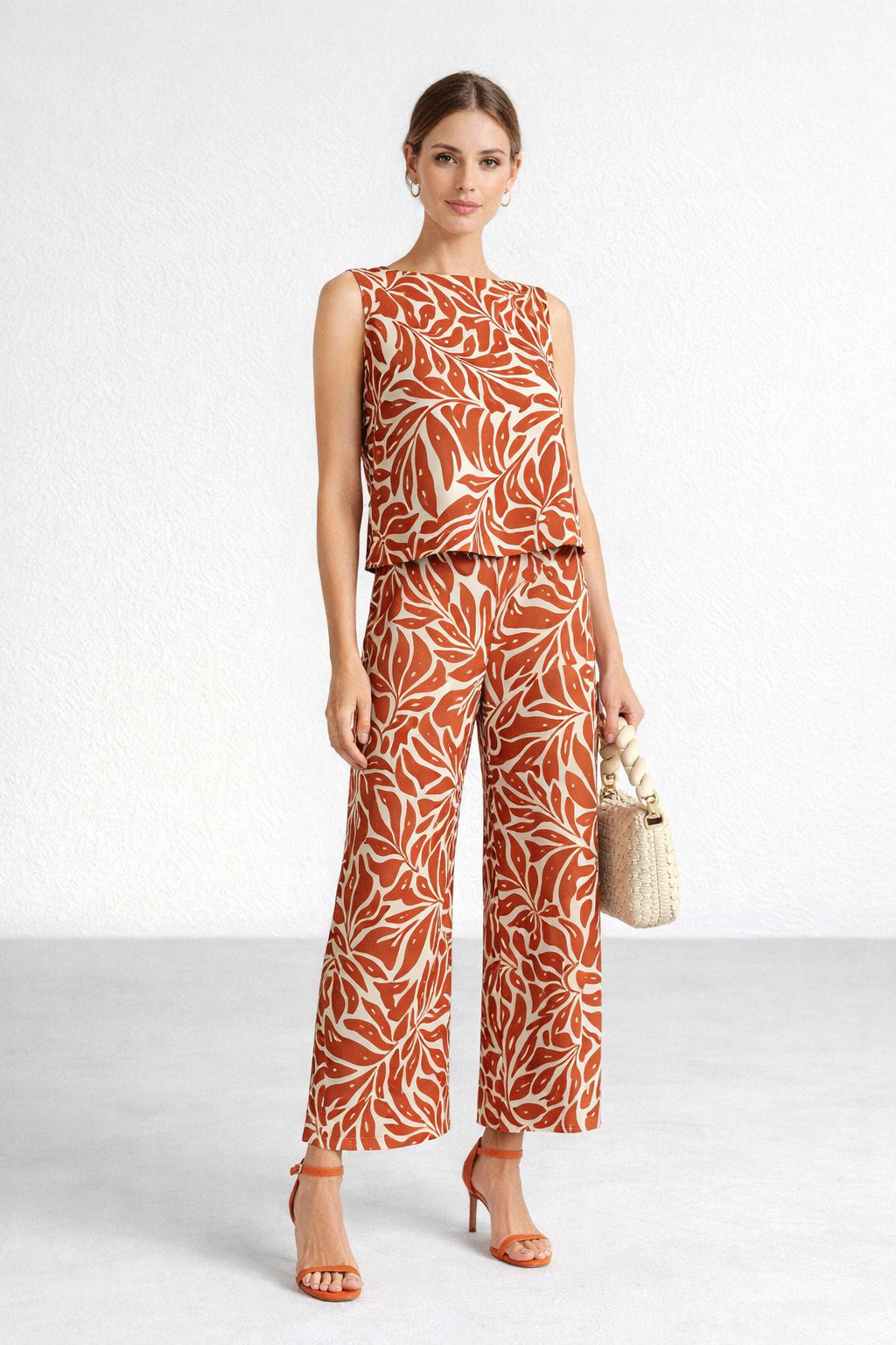Pantalones Para Mujer Lino Amplio Estampado Con Resorte W61127 Unico