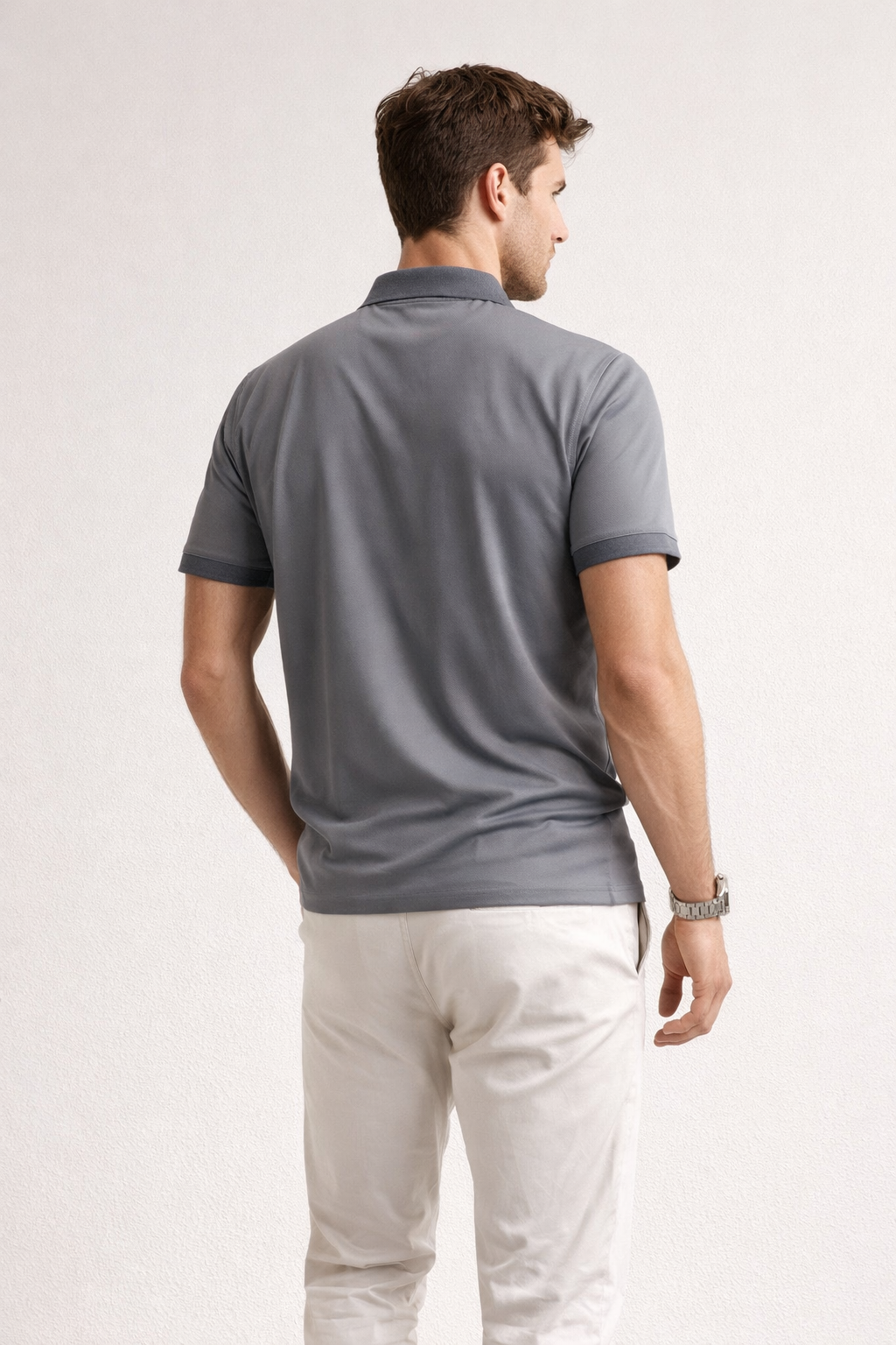 Playera Polo para Hombre Casual Super Stretch Antiarrugas A61410 Gris