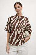 Blusas Para Mujer Estructurada Estampado Cebra N61131 Hueso/Cafe