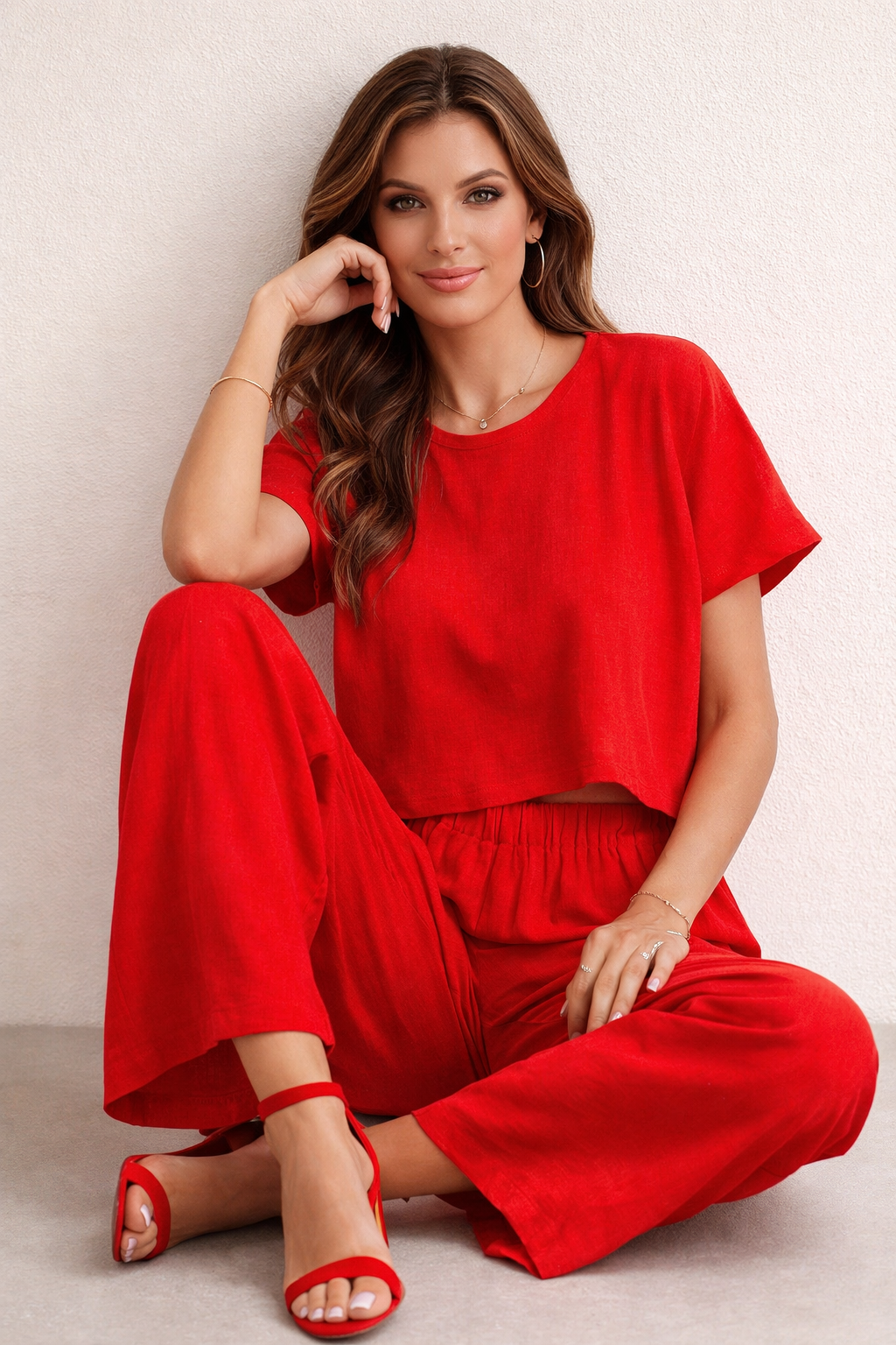 Blusas Para Mujer Lisa Comoda Cuello Redondo N61146 Rojo