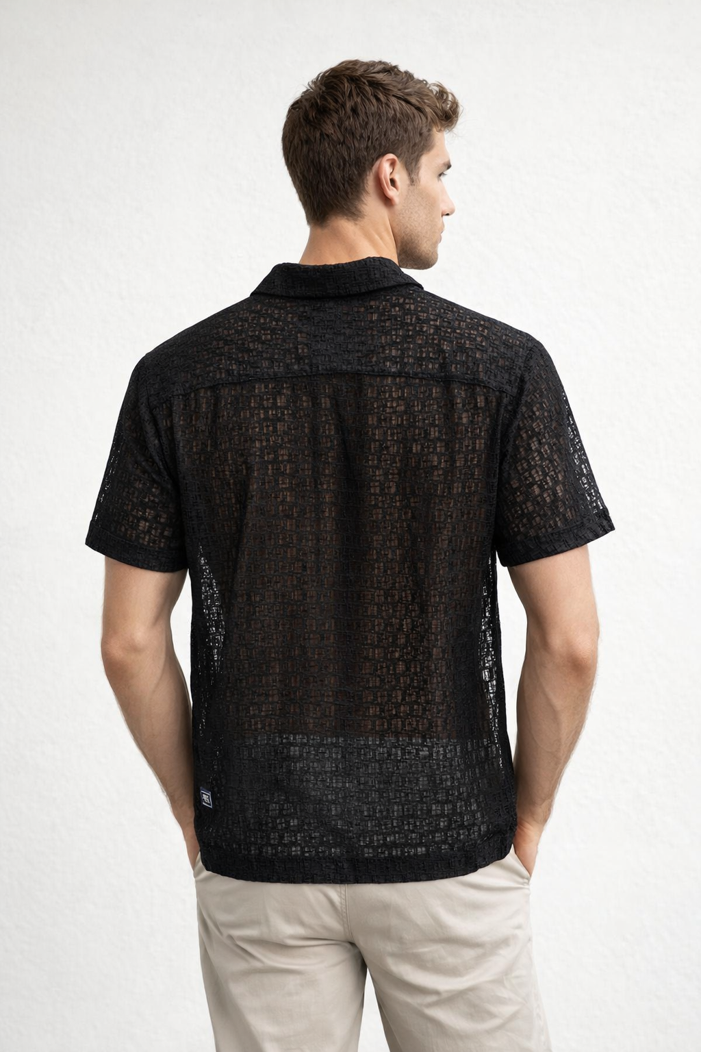 Camisa para Hombre Manga Corta Jacquard Tejida Super Stretch Antiarrugas B61459 Negro
