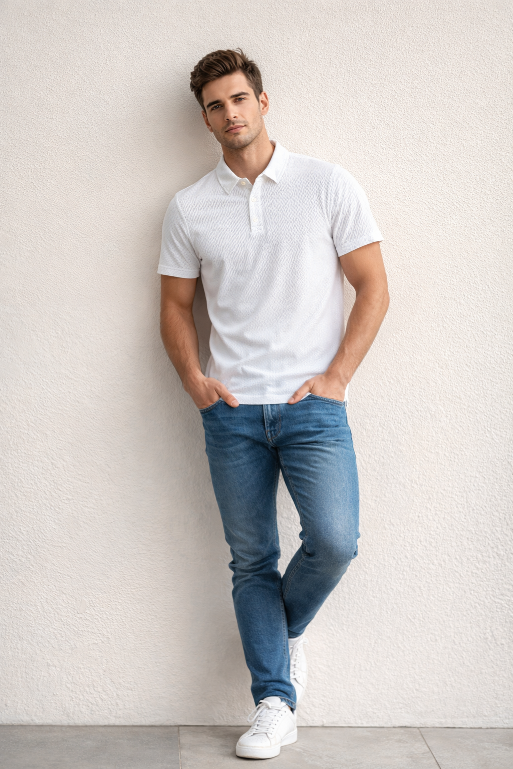 Playera Polo para Hombre Casual Jacquard Super Stretch Antiarrugas A61418 Hueso