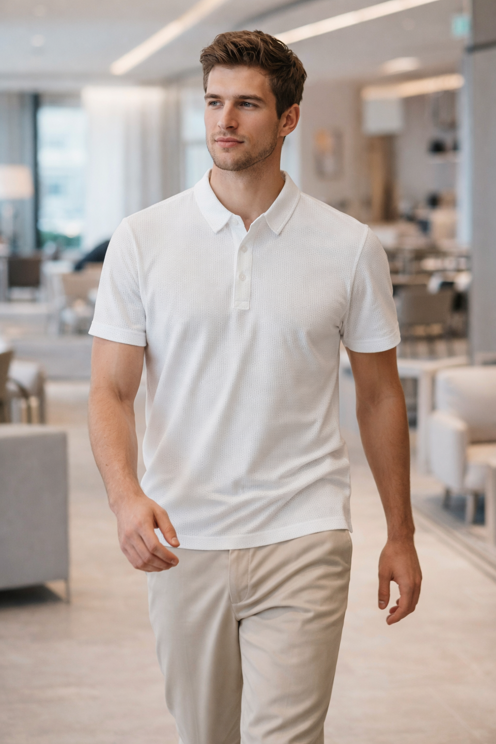Playera Polo para Hombre Casual Jacquard Super Stretch Antiarrugas A61418 Hueso