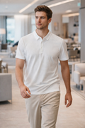 Playera Polo para Hombre Casual Jacquard Super Stretch Antiarrugas A61418 Hueso