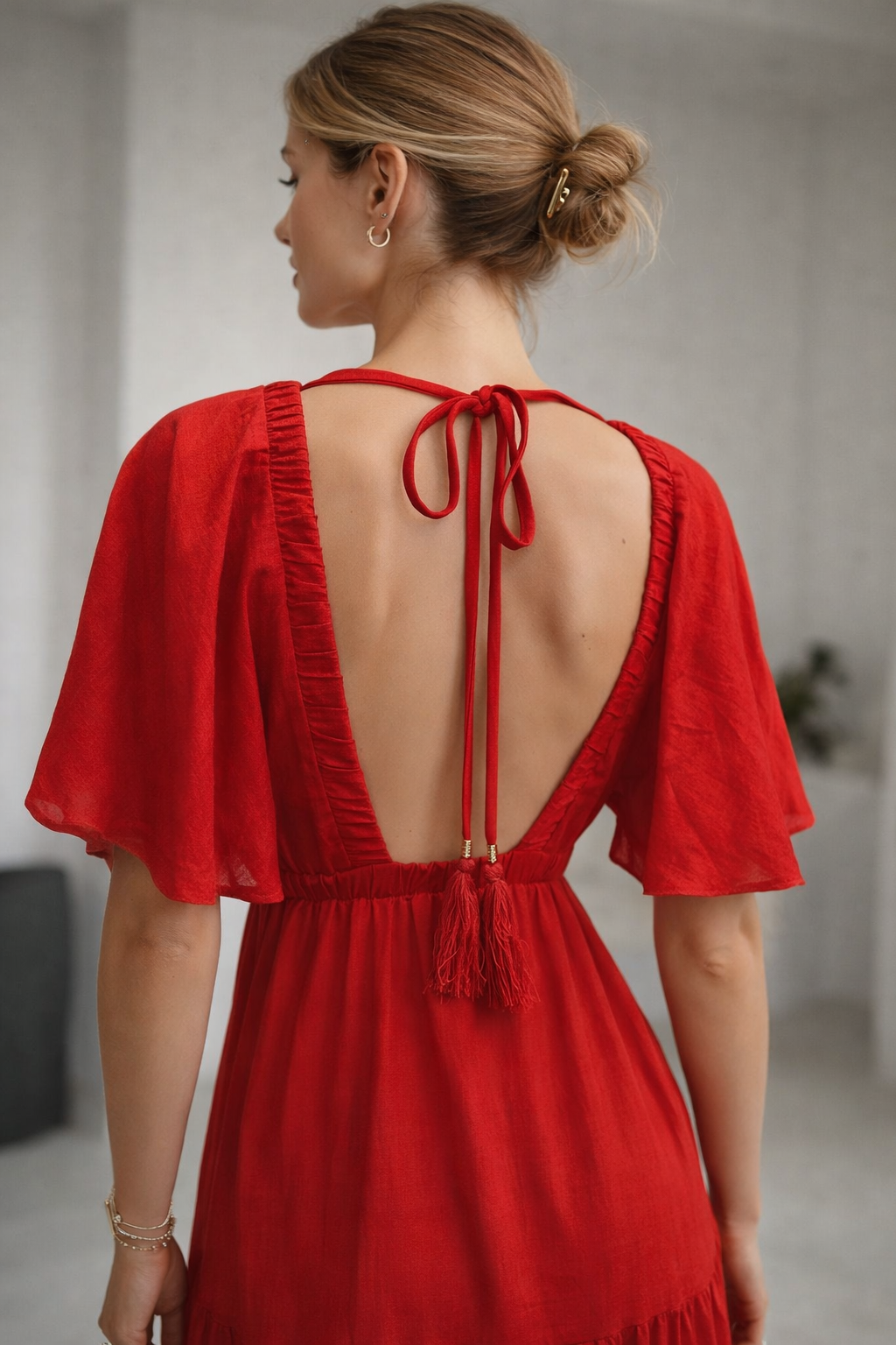 Vestidos Para Mujer Smok Largo En Cortes Escotado S61130 Rojo