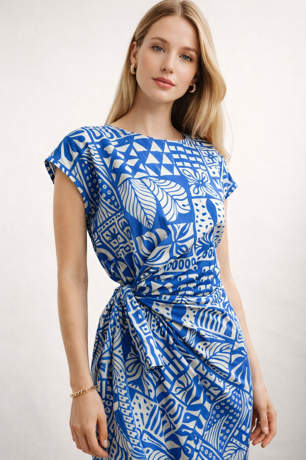 Vestido Para Mujer Lino Midi Con Nudo S61101 Azul