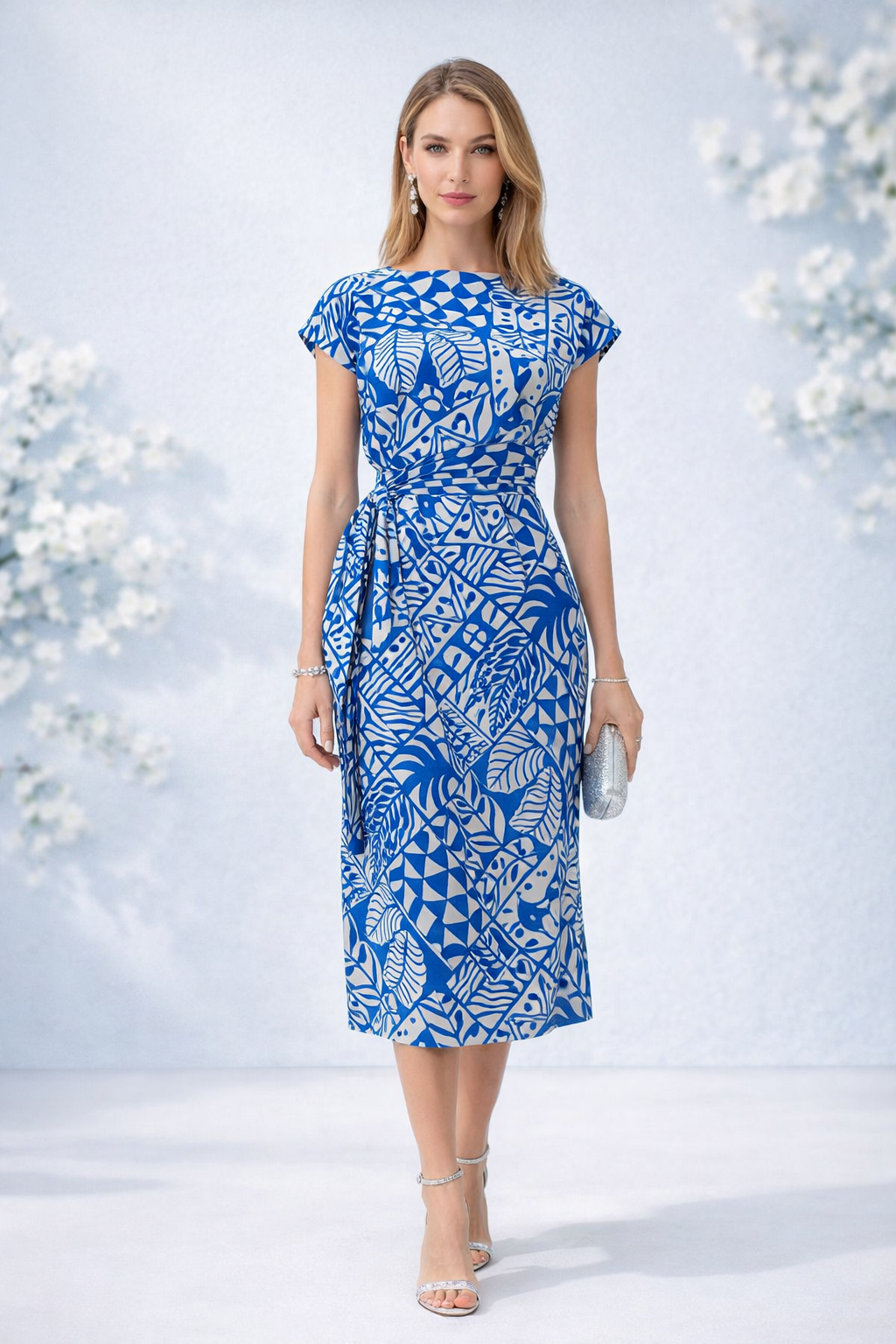 Vestido Para Mujer Lino Midi Con Nudo S61101 Azul