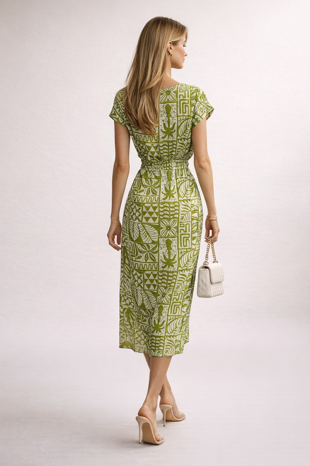 Vestido Para Mujer Lino Midi Con Nudo S61101 Verde