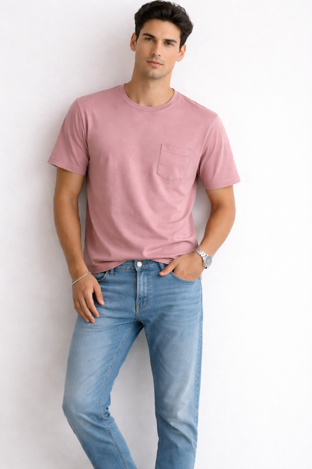 Jeans Para Hombre Mezclilla Bleach Slim J61101 Azul