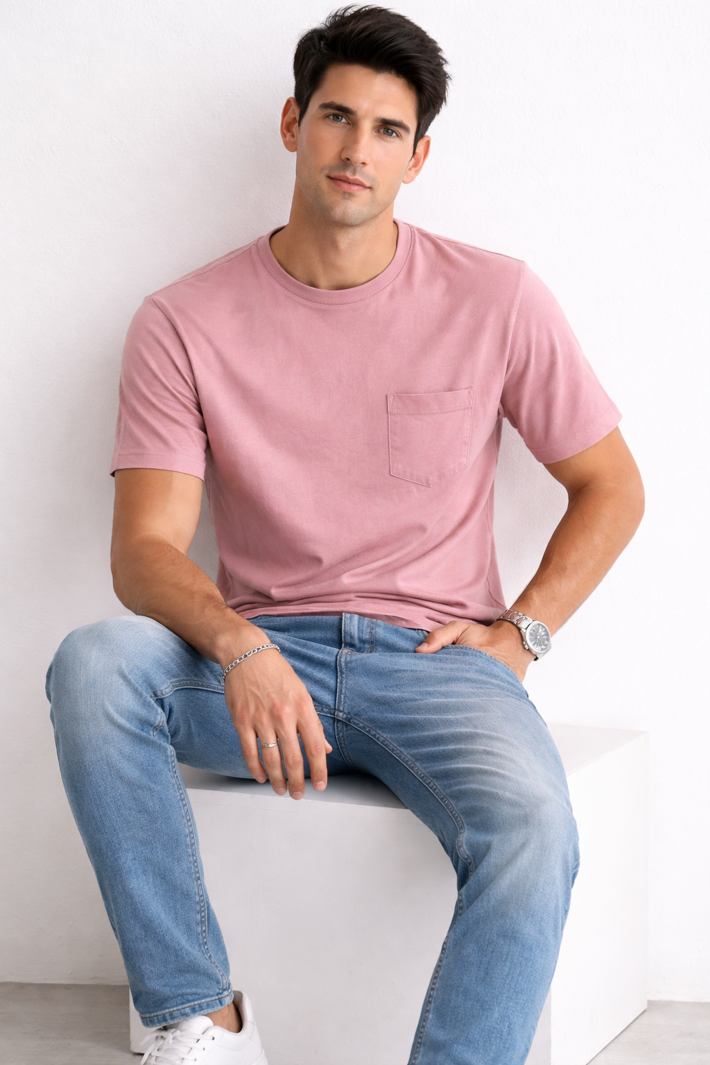 Jeans Para Hombre Mezclilla Bleach Slim J61101 Azul