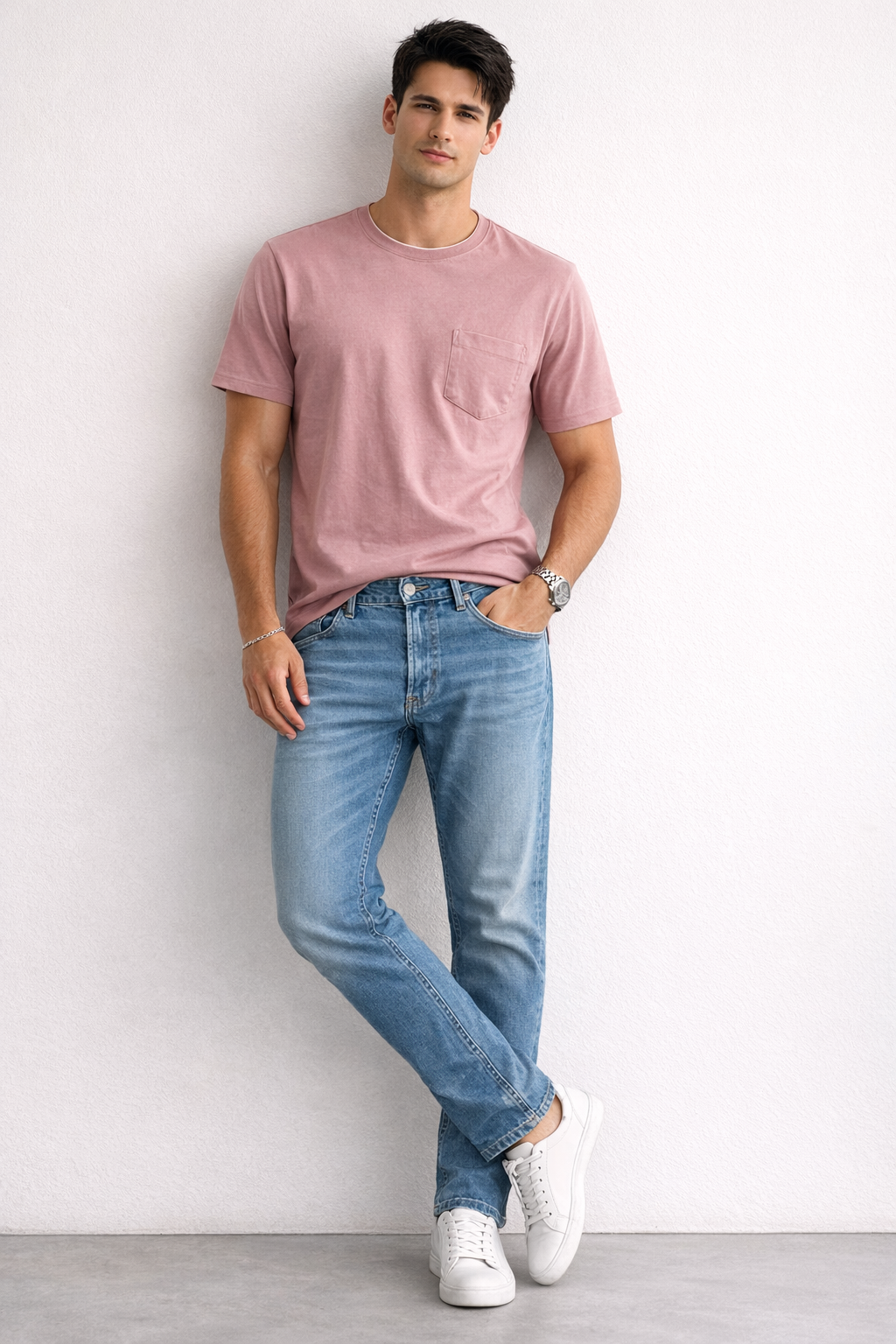 Jeans Para Hombre Mezclilla Bleach Slim J61101 Azul