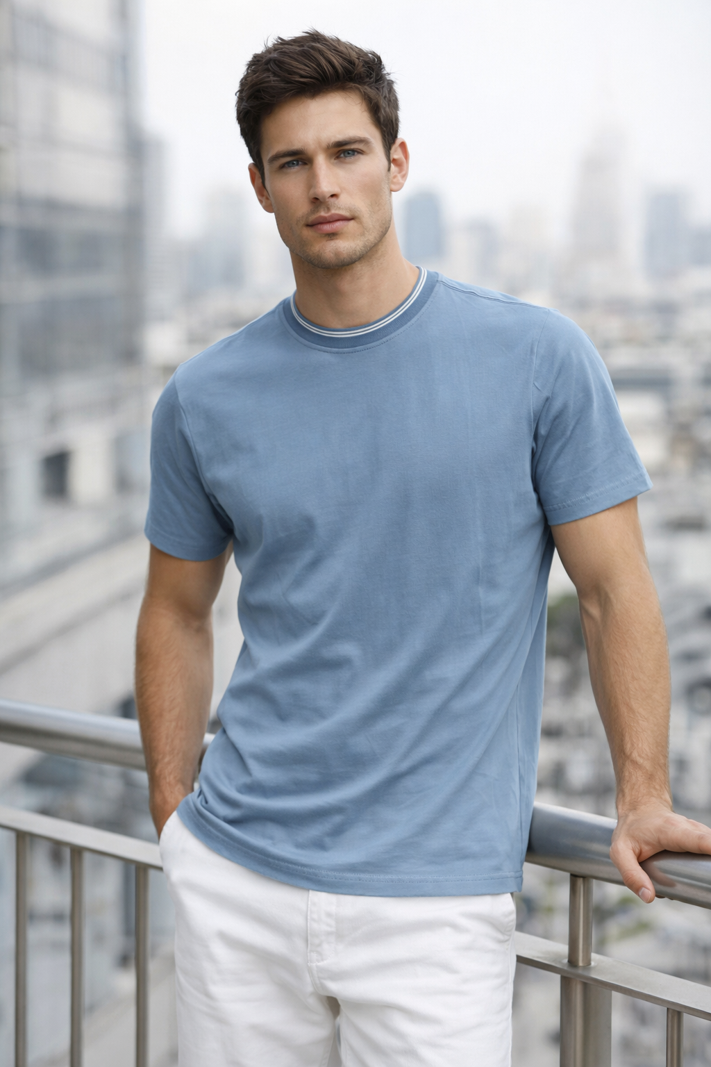 Playera para Hombre Cuello Redondo Stretch Antiarrugas A61403 Azul