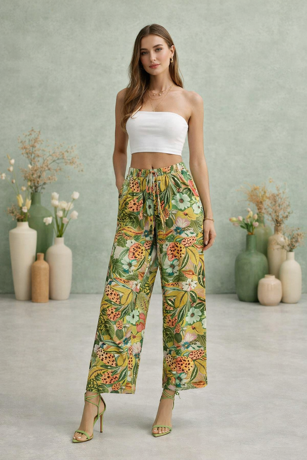 Pantalones Para Mujer Tipo Lino Con Jareta W61124 Unico