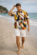 Camisas Para Hombre Manga Corta Estampado Tropical B51567 Naranja