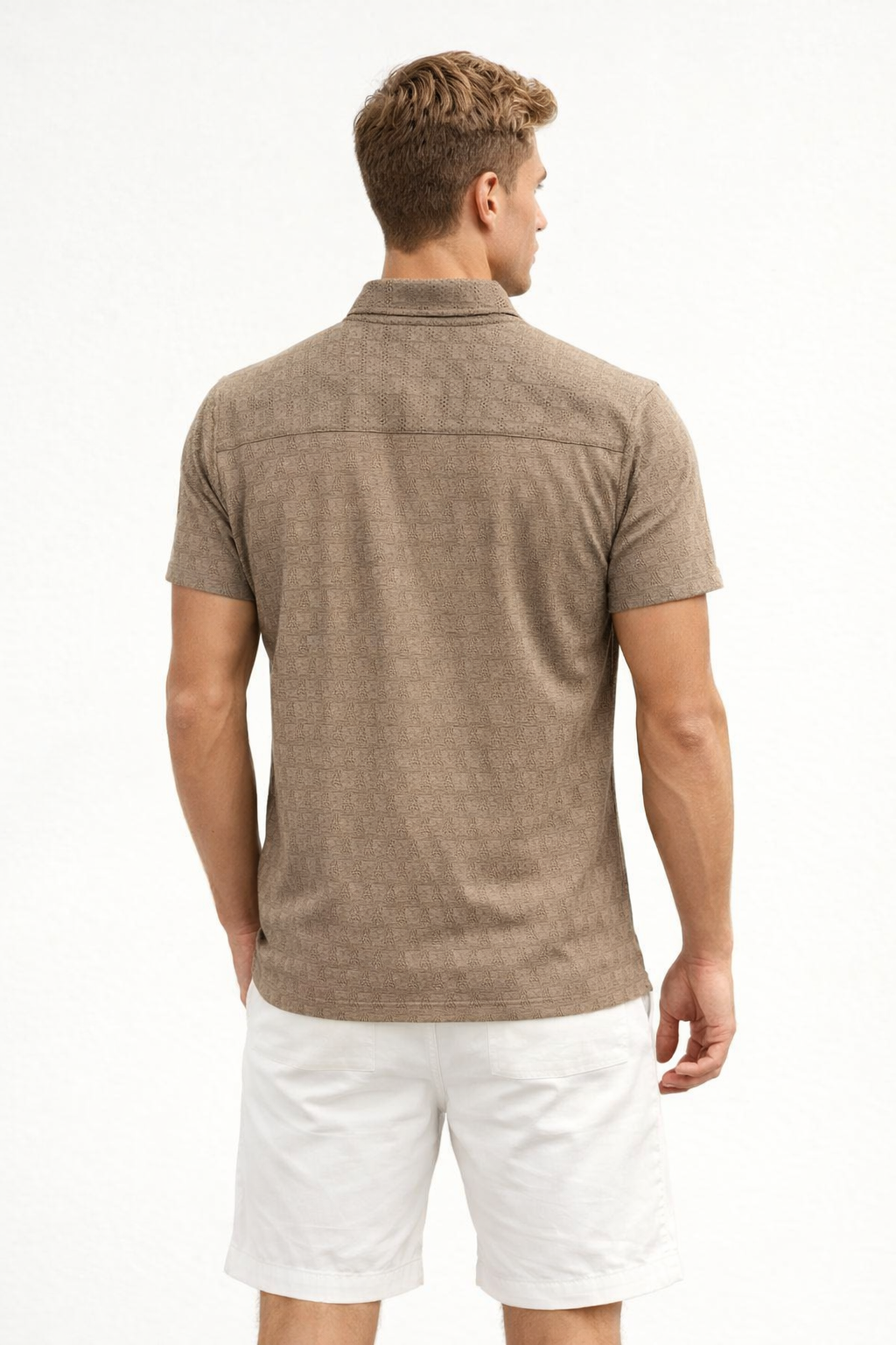 Camisa para Hombre Manga Corta Super Stretch Jacquard B61455 Kaki