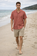 Camisa para Hombre Manga Corta Super Stretch Antiarrugas B61452 Coral
