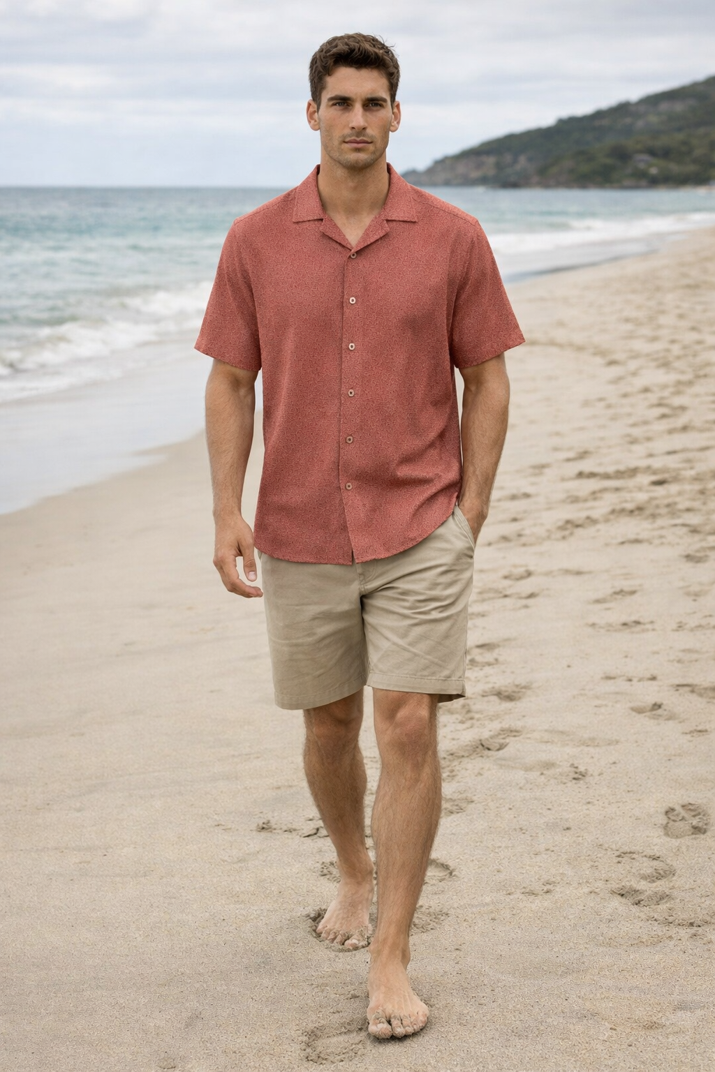 Camisa para Hombre Manga Corta Super Stretch Antiarrugas B61452 Coral