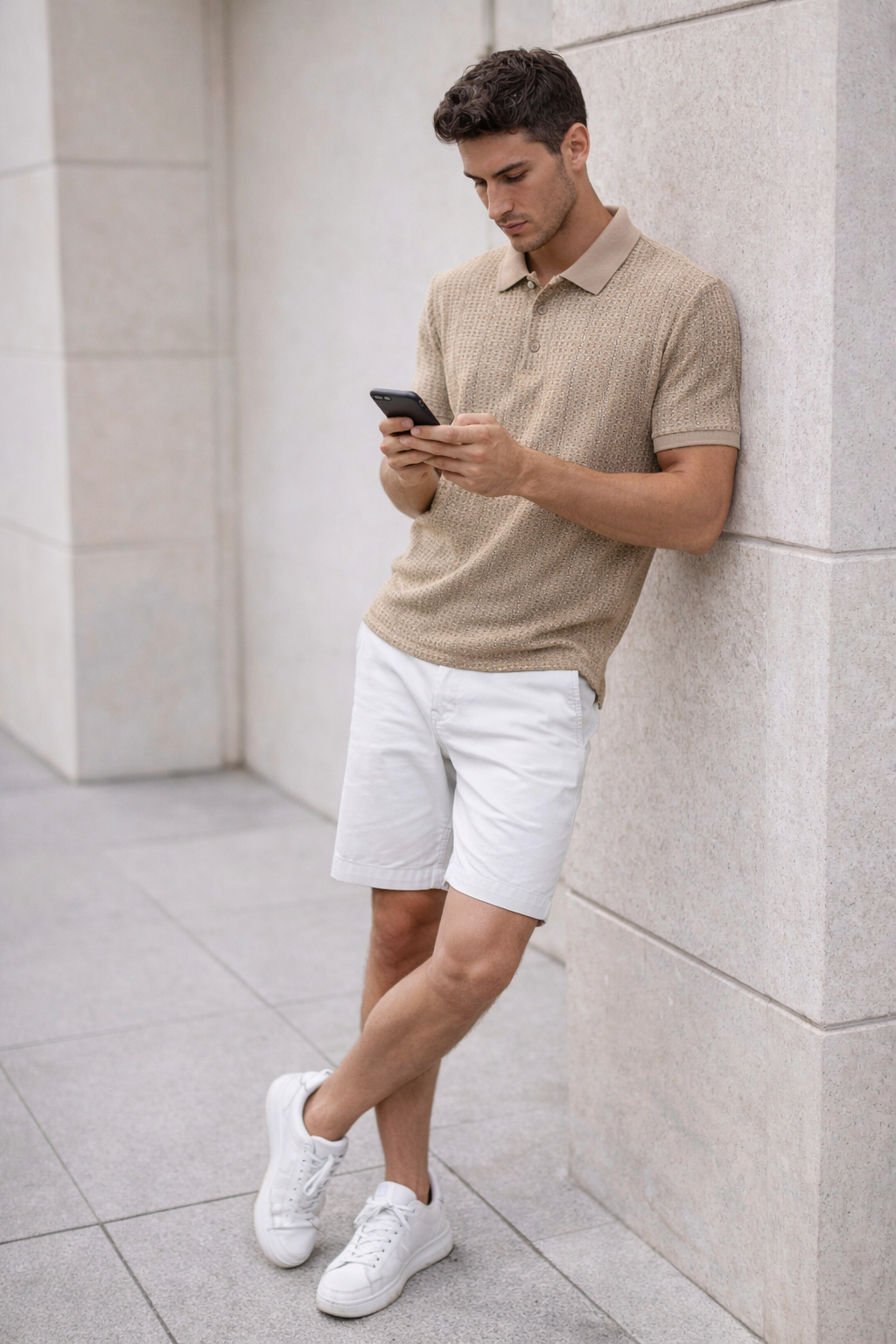 Playera Polo para Hombre Casual Jacquard Antiarrugas A61421 Kaki