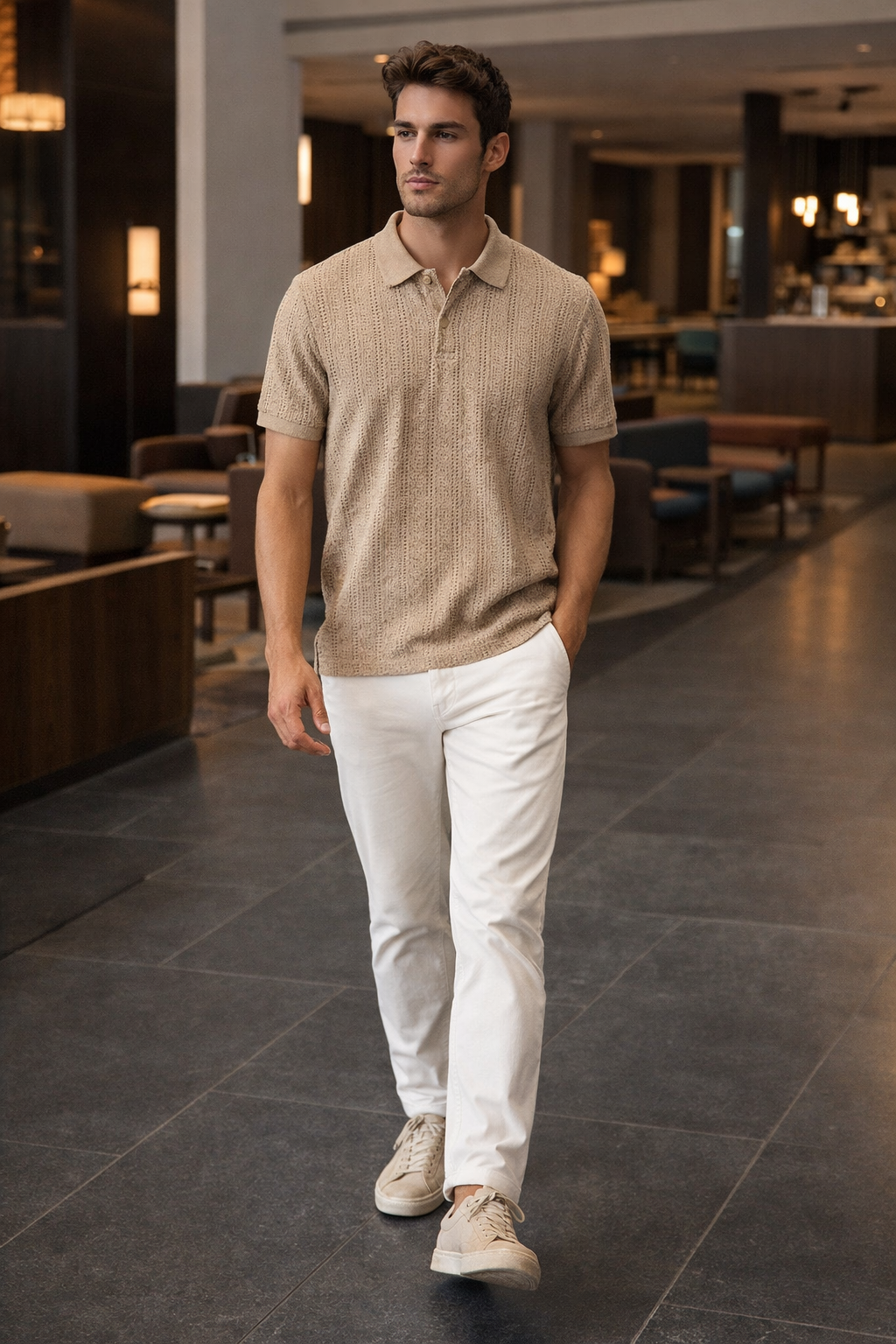 Playera Polo para Hombre Casual Jacquard Antiarrugas A61421 Kaki