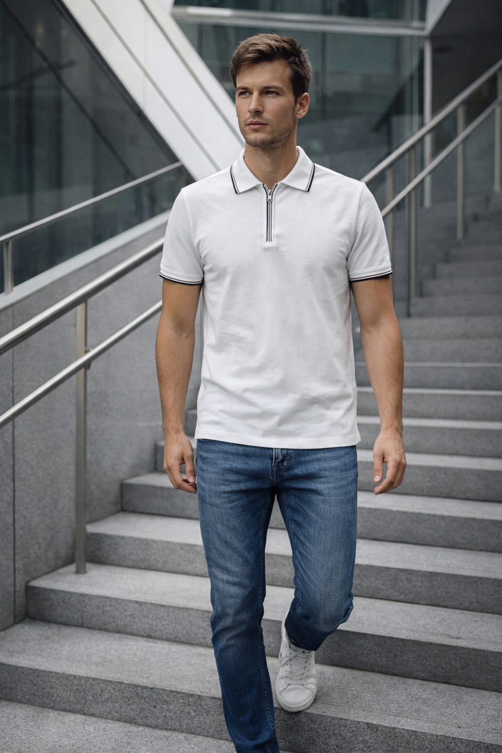 Playera Polo para Hombre Casual con Cierre Stretch Antiarrugas A61415 Blanco