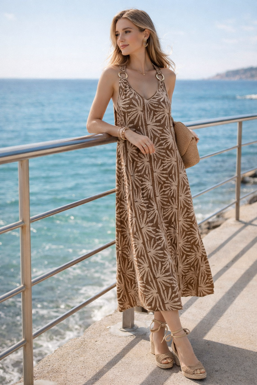 Vestidos Para Mujer Amplio Largo De Tirantes Con Aros S61109 Unico