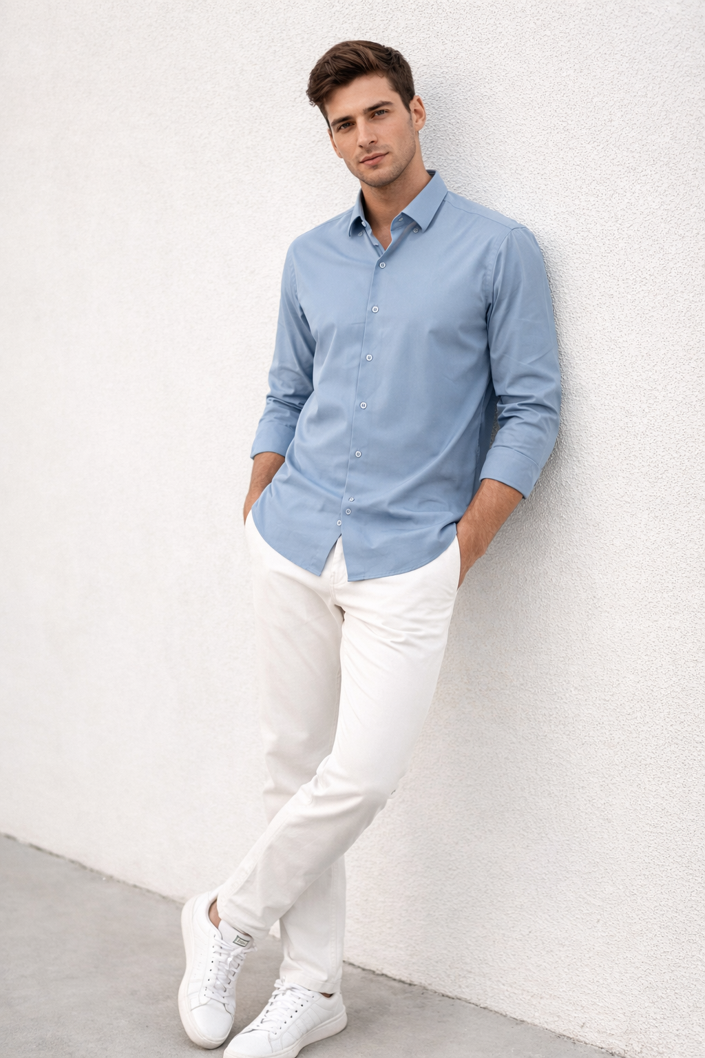 Camisa para Hombre Super Stretch Sin Costura Antiarrugas B61402 Azul