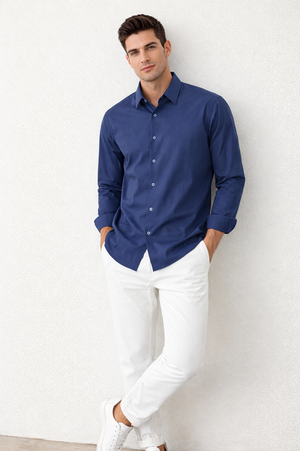 Camisa para Hombre Super Stretch Sin Costura Antiarrugas B61402 Marino