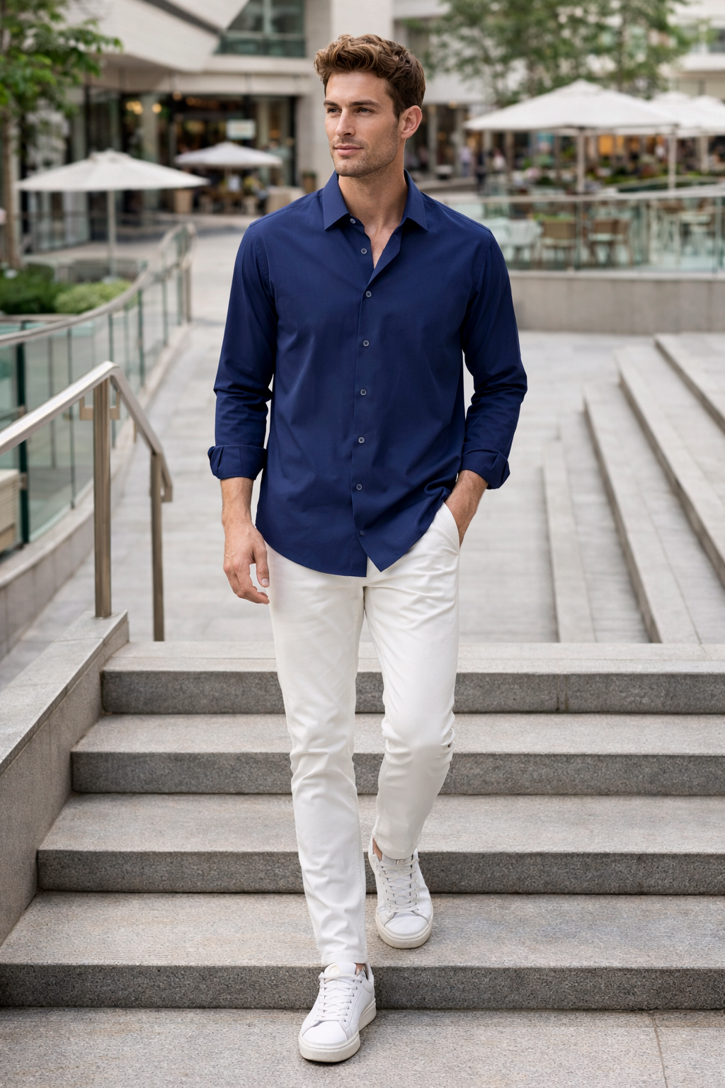 Camisa para Hombre Super Stretch Sin Costura Antiarrugas B61402 Marino