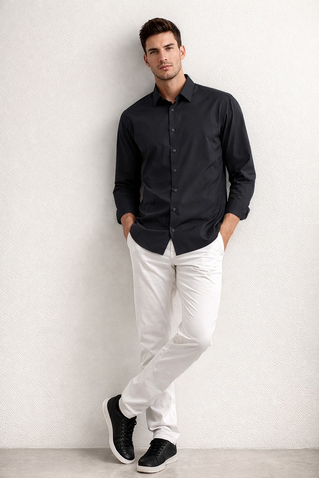 Camisa para Hombre Super Stretch Sin Costura Antiarrugas B61402 Negro