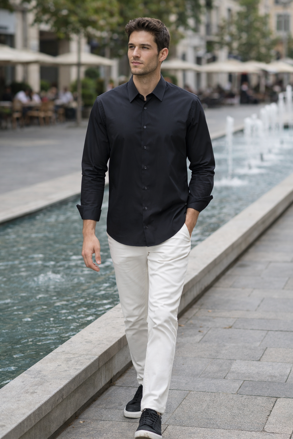 Camisa para Hombre Super Stretch Sin Costura Antiarrugas B61402 Negro