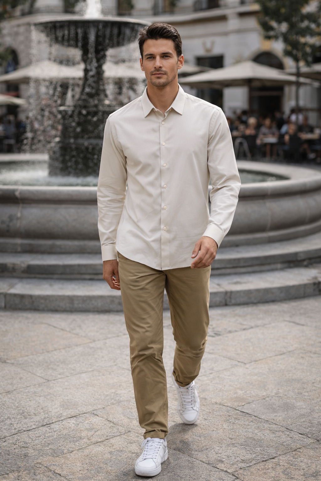 Camisa para Hombre Super Stretch Sin Costura Antiarrugas B61402 Hueso