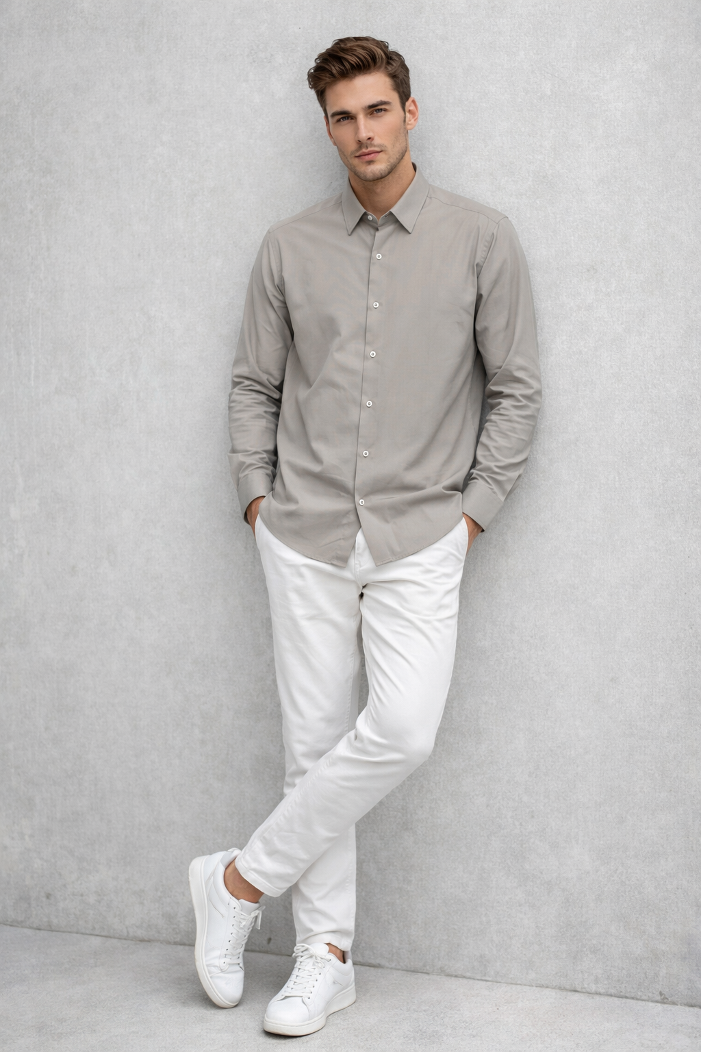 Camisa para Hombre Super Stretch Sin Costura Antiarrugas B61402 Beige